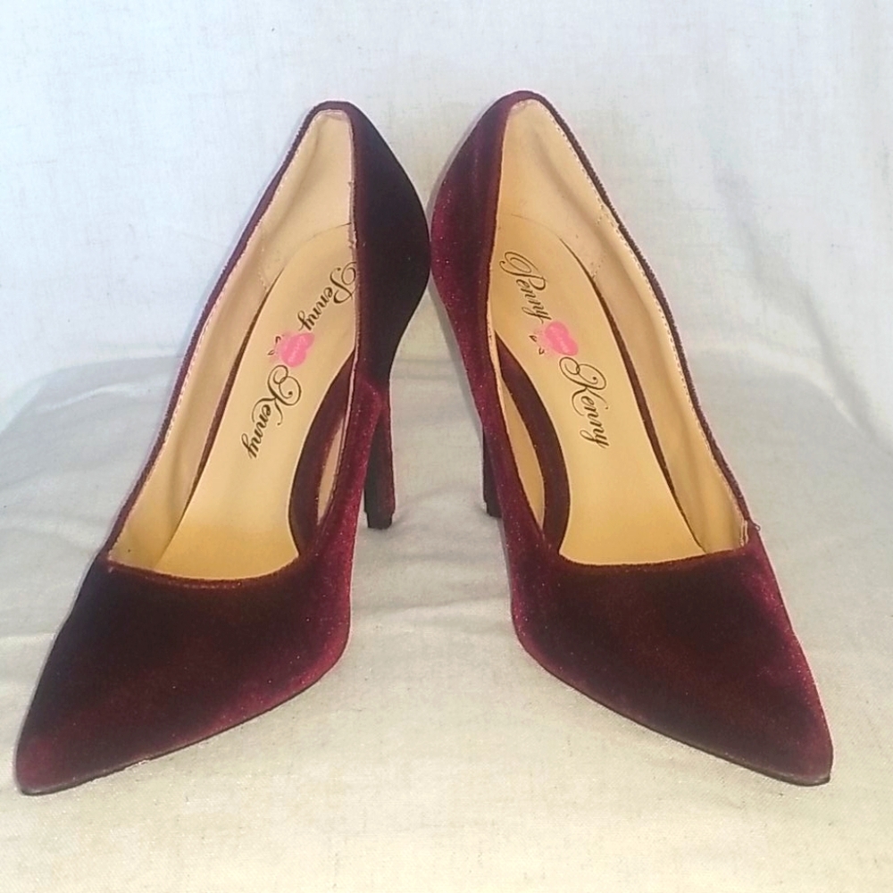 Burgundy Magenta Velvet Heels